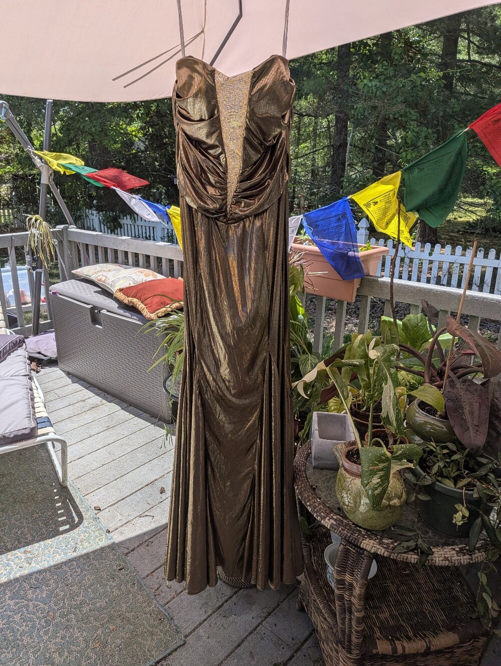 Strapless Metallic Bronze Evening Gown